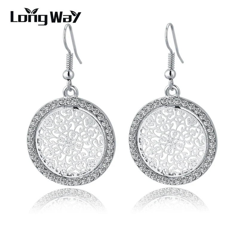 

LongWay New Vintage Silver Color Earrings Fashion Big Crystal Drop Earrings For Women Bridal Wedding Statement Jewelry SER150015