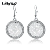 longway new vintage silver color earrings fashion big crystal drop earrings for women bridal wedding statement jewelry ser150015