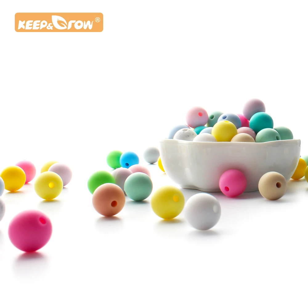 

Keep&Grow 10pcs 12mm Silicone Round Beads Food Grade Silicone Baby Teething Beads Chewable Pacifier Chain Clips Baby Teethers