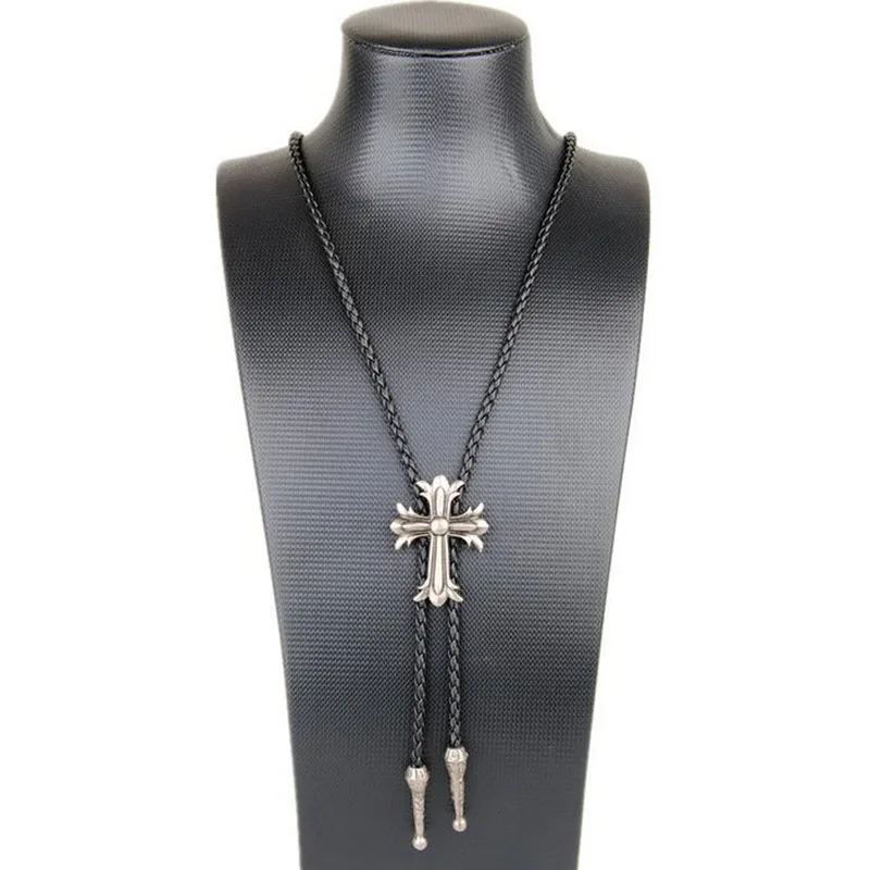 JINSE New American Neck Vintage Knitte Western Cowboy Bolo Tie Hollow Bola Shoestring Necktie Men Leather Necklace Fashion | Украшения и