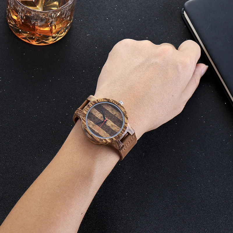 Роскошные брендовые деревянные часы для мужчин и женщин с циферблатом в полоску