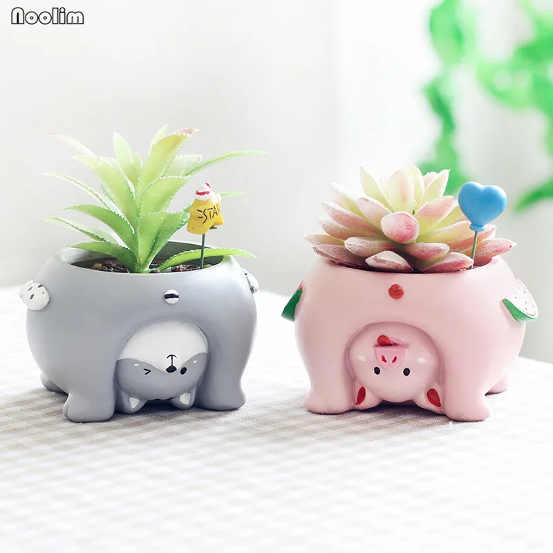 Перевернутые животные полимерные горшки для суккулентов Zakka милые мини цветов
