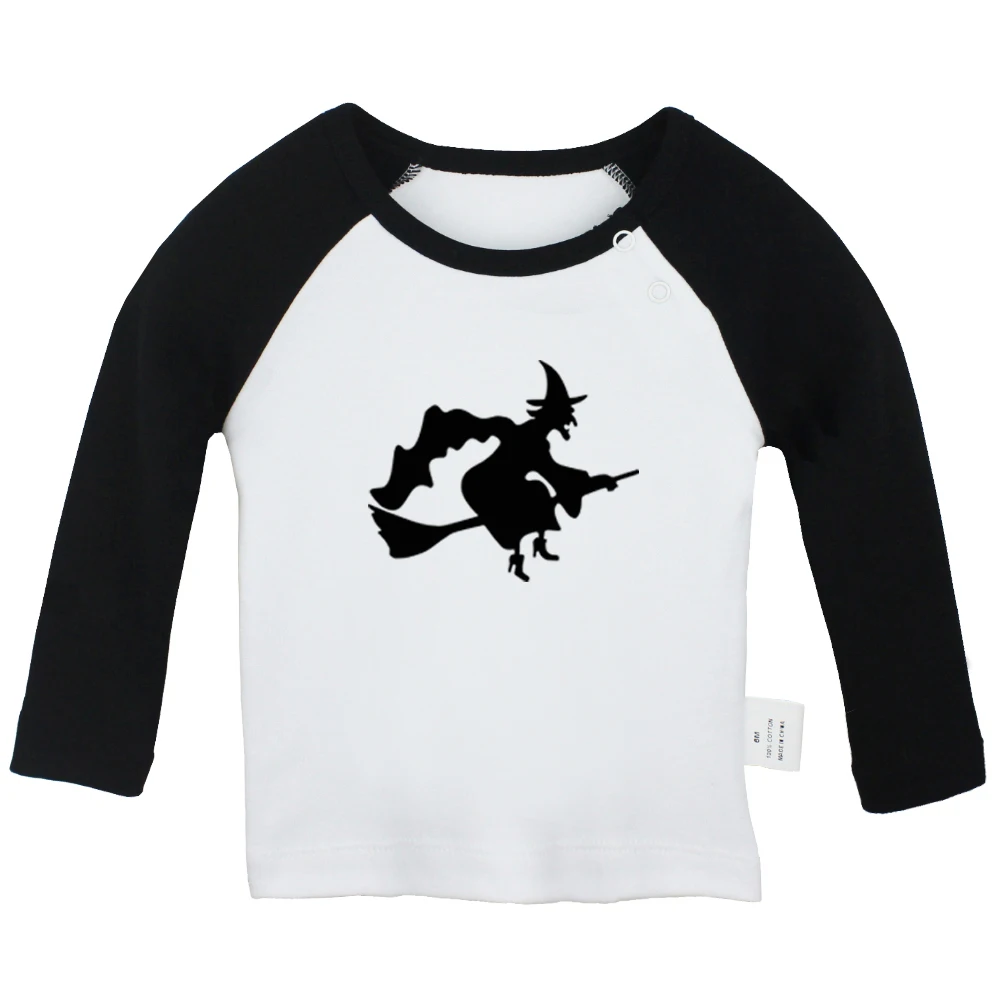 Halloween Black Bat Flying Witch evil pumpkin lantern Candy Trick Or Treat Newborn Baby T-Shirts Toddler Graphic Long Sleeve Tee |