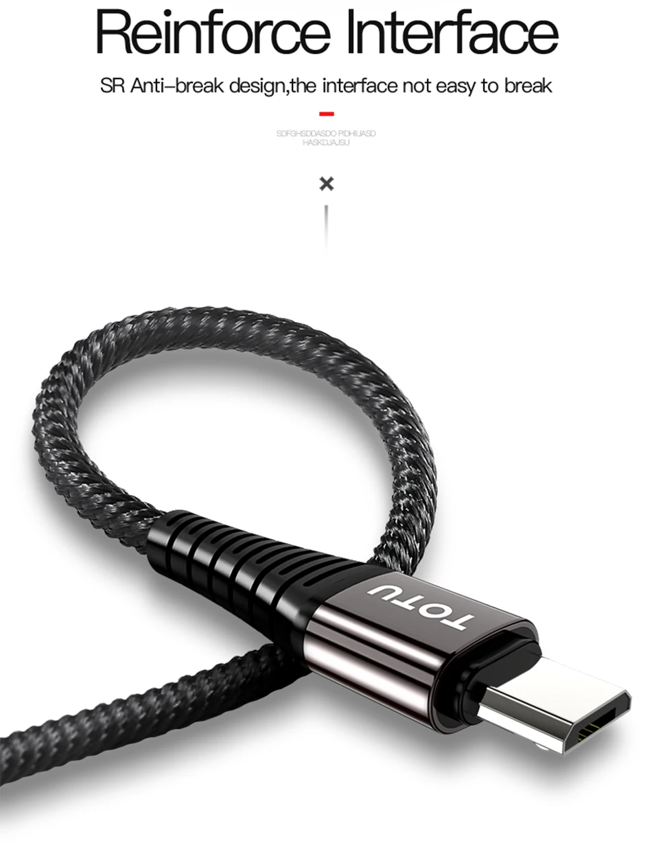 TOTU Micro USB кабель передачи данных для быстрой зарядки для samsung Note 9 Xiaomi Android Microusb зарядное устройство Шнур кабель адаптер для мобильного телефона