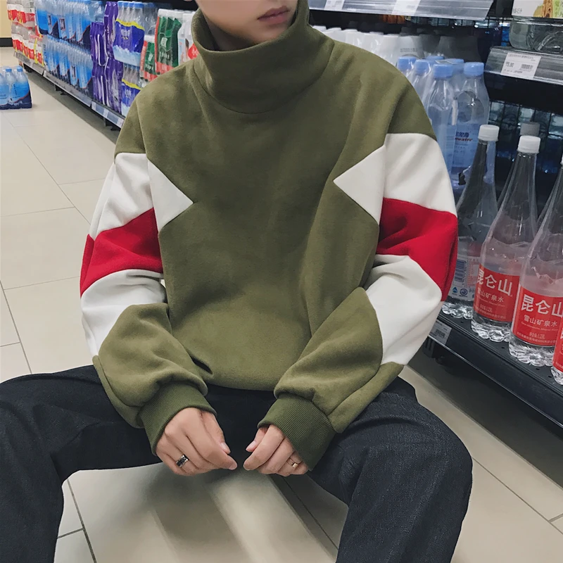 2018 осень новое поступление человек толстовки модный пэчворк Цвет легко Turtlenck с