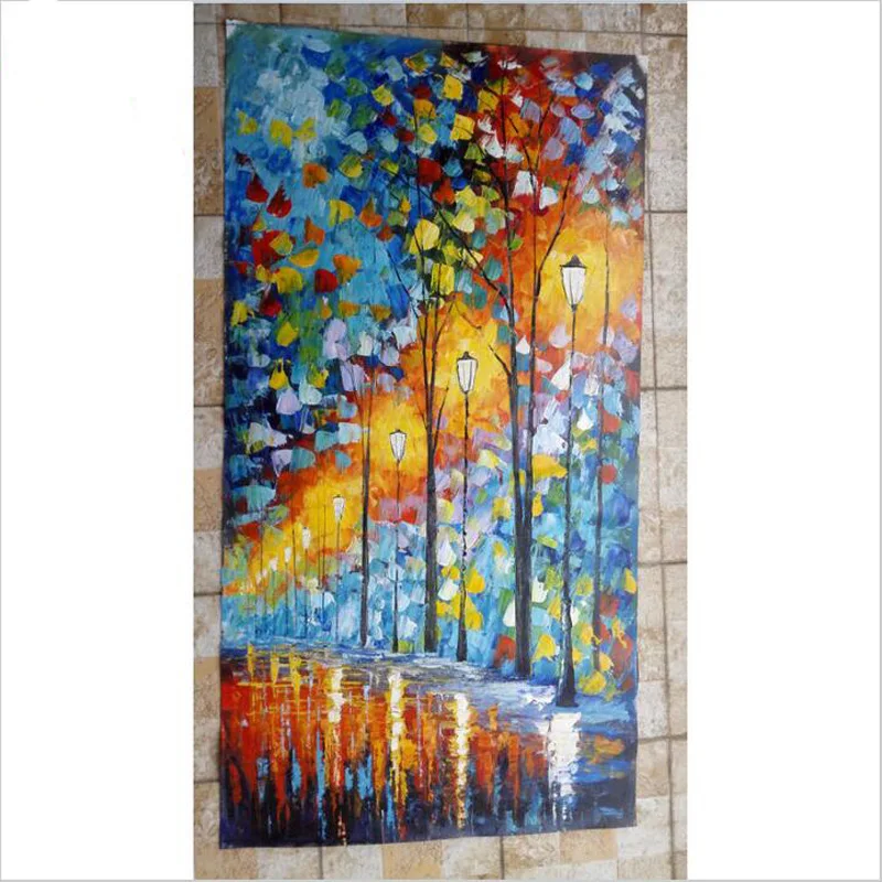 Дешевая современная абстрактная картина маслом дождь дерево дорога палитра