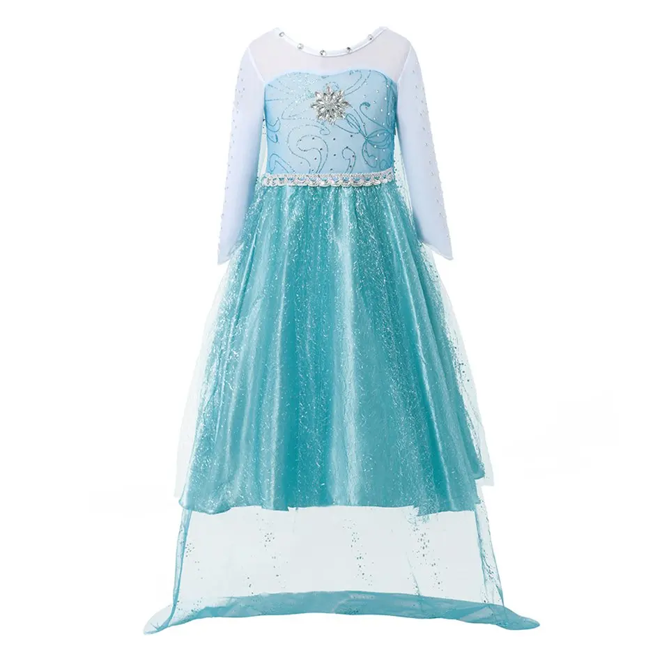 3-10T Girls Elsa Dress Snow Queen Clothes Cartoon Party Cosplay Costume Kids Long Sleeve Glitter Cloak Princess With Cape | Детская