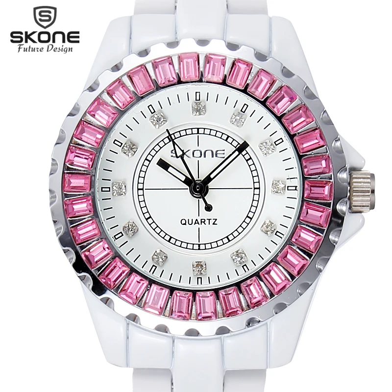 SKONE Брендовые Часы женские роскошные модные повседневные Кварцевые керамические