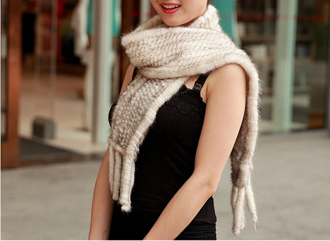 Женский зимний шарф из натурального меха норки высококачественный вязаный