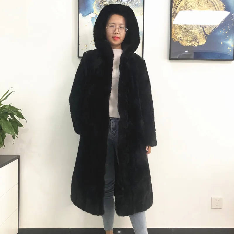 Hot Sell Natural Rex Rabbit Fur Winter Woman Coats Long Fashion Genuine Fur Coats Women Real Rex Rabbit Fur Coat Warm