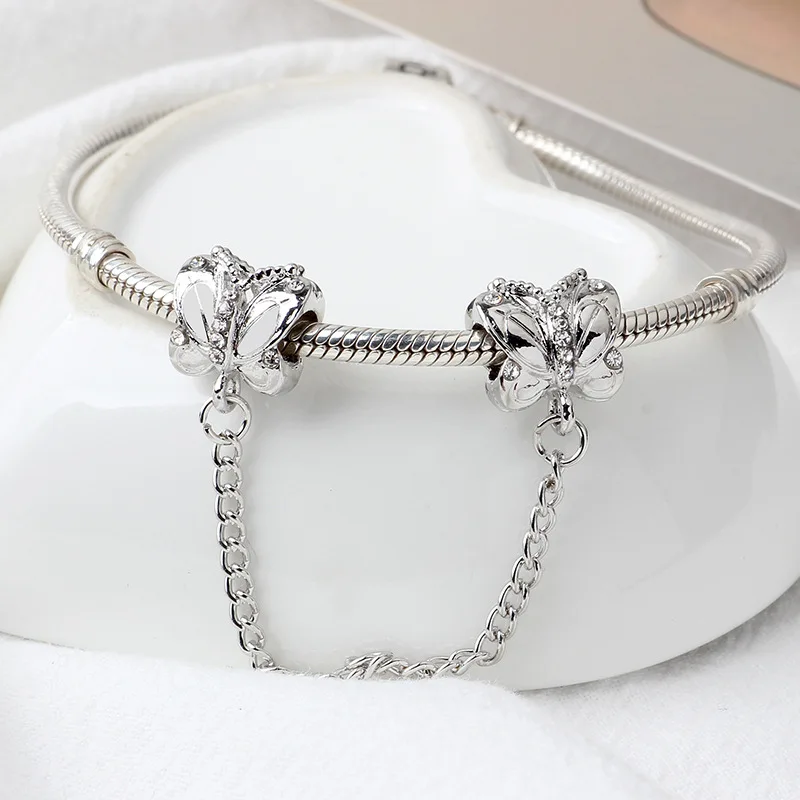 silver butterfly Кристалл зажим Пробка шарик подходит Pandora талисманы Серебро 925 браслет брелок ювелирные изделия для женщин мужчин изготовление - Цвет: silver butterfly
