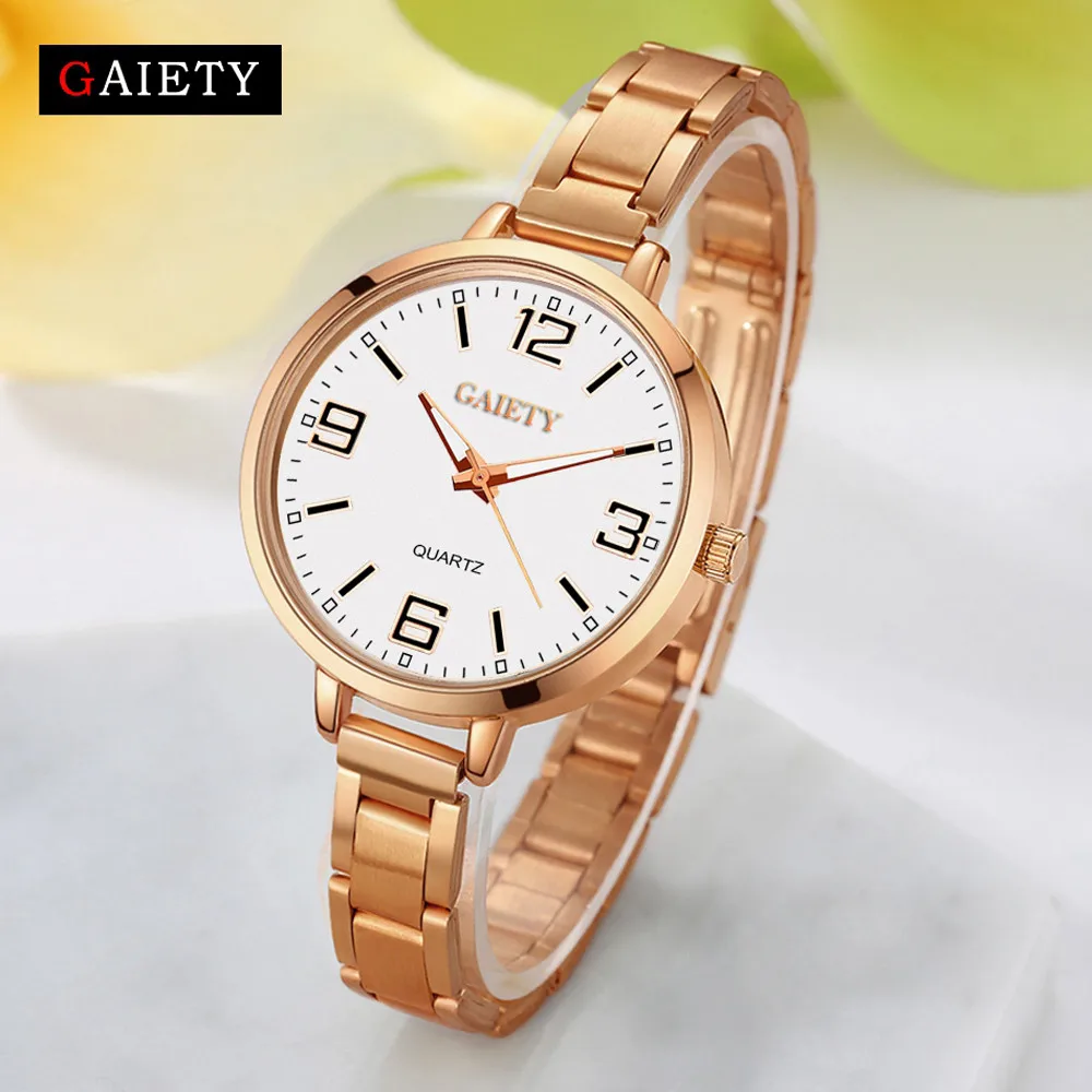 GAIETY Роскошные Брендовые женские часы из розового золота, модные часы из нержавеющей стали с ремешком, аналоговые кварцевые мужские наручные часы, reloj# N03