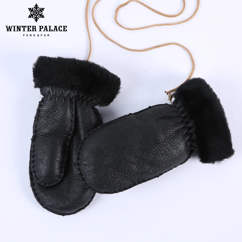 2017 новые тёплые варежки для детей натуральные овчины милые перчатки ЗИМНИЙ ДВОЕЦ