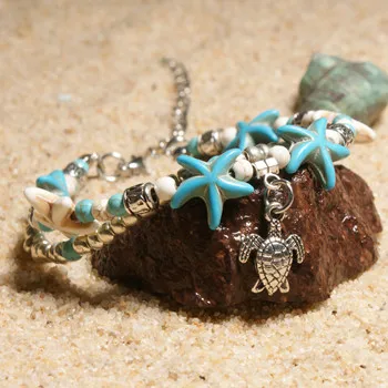 MOON GIRL Shell Beads анклеты Морская звезда для женщин многослойный ножной браслет ручной работы богемные ювелирные сандалии Прямая поставка - Окраска металла: 1