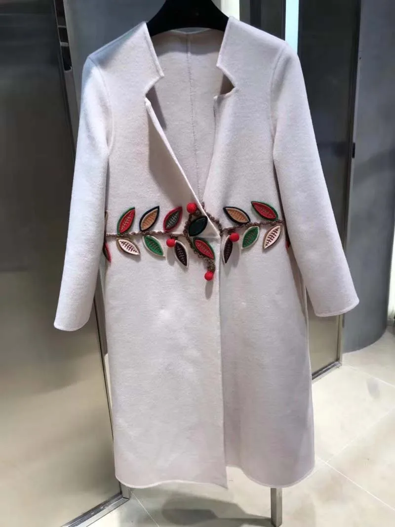 Шерстяное пальто, модное, новое, трехмерная вышивка, ropa mujer invierno vadim, элегантное, темпераментное, длинное, зимнее, Женское пальто