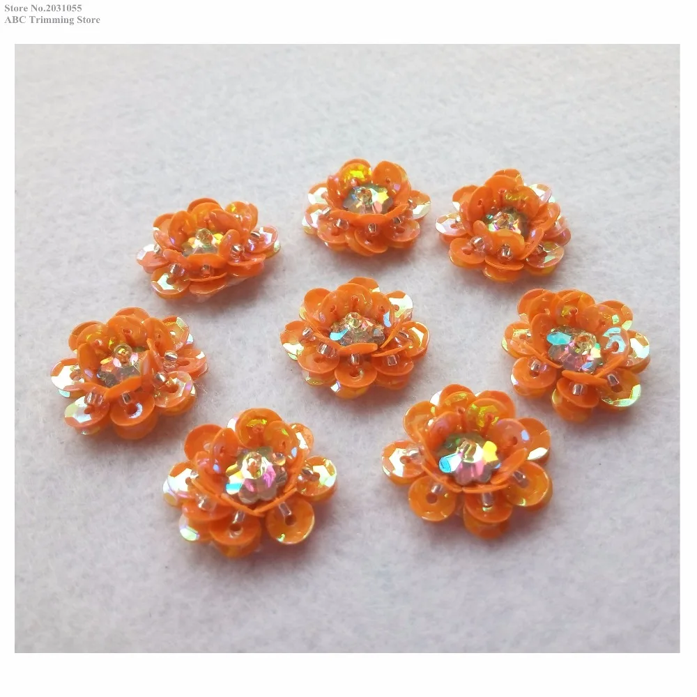 Блестящие стеганые оранжевые блестки ручной работы 3D Цветочная аппликация