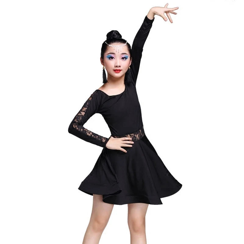 Детские кружевные черные костюмы для латиноамериканских танцев девочек детский