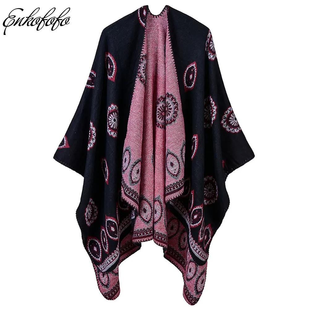 2019 New Brand Women's Winter Poncho Dandelion Print Vintage Blanket Women Lady Knit Shawl Cape Cashmere Scarf |