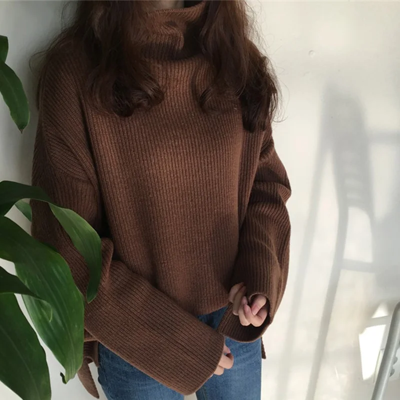 Женский свитер с высоким воротником и длинным рукавом теплый вязаный для девочек