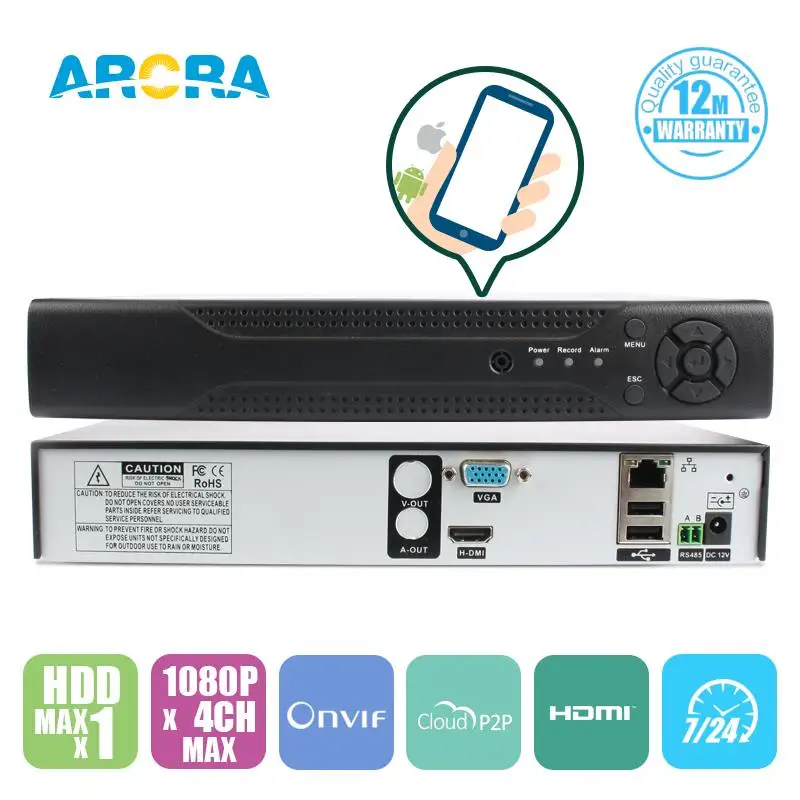 NVR 4CH 1080 P Поддержка 2HDD H.264 Цифровой Сетевой Видеорегистратор Onvif Камеры Совместимы