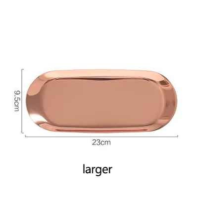 Rose-larger Новинка, цветной металлический поднос для хранения, золотой, овальный, в горошек, фруктовая тарелка, мелкие предметы, овальный поднос для хранения ювелирных изделий, поднос, зеркало - Цвет: Rose-larger