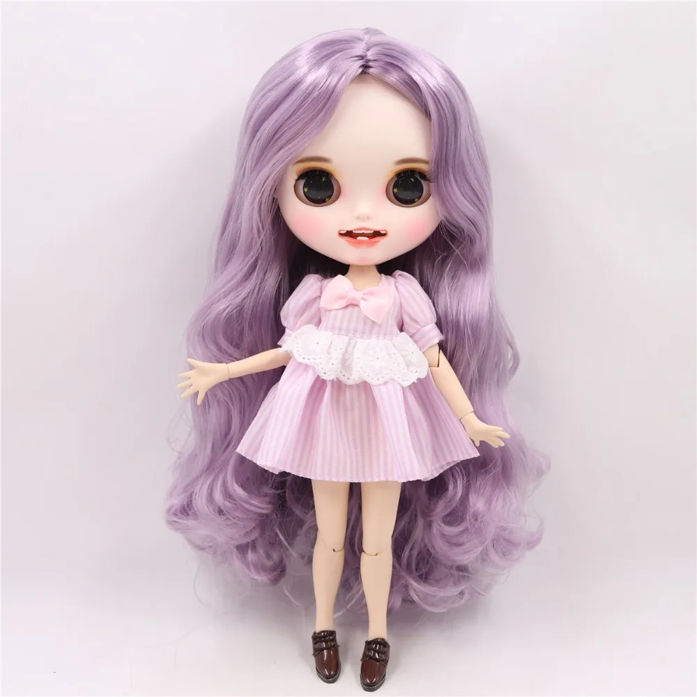 1/6 bjd фабрика blyth кукла с яркой кожей шарнир тело бледно-фиолетовый фиолетовые волосы, новое матовое лицо с зубами, 30 см BL1049
