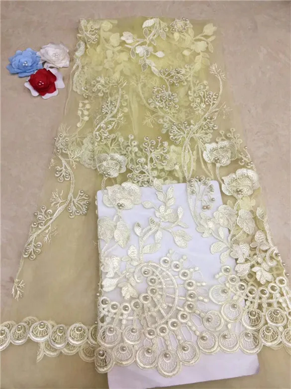 Африканская кружевная ткань с объемным цветком высокое качество белый