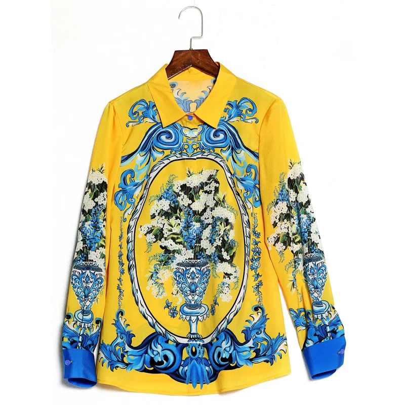 Высокое качество новинка 2017 дизайнерская рубашка женская длинный рукав