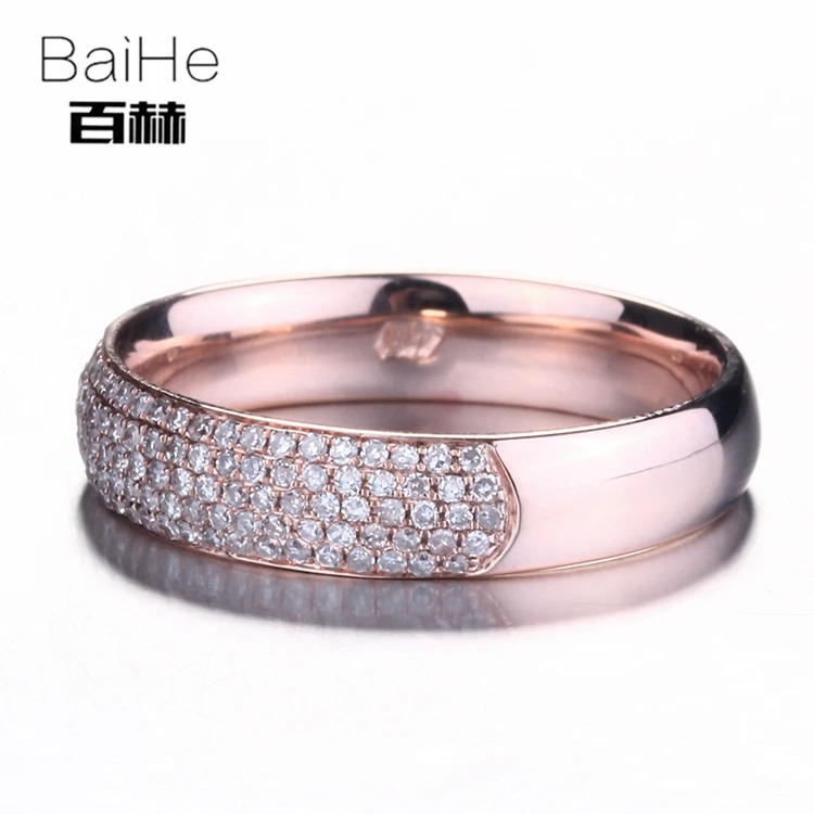 BAIHE Solid 14 K розовое золото(AU585) 0.39CT сертифицированное H/SI круглое ограненное натуральными бриллиантами Свадебное женское модное кольцо
