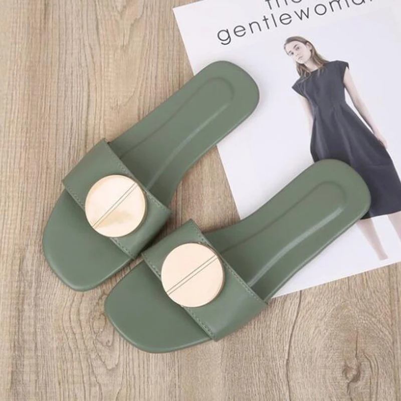 green1 COVOYYAR/; туфли на плоской подошве; женские летние шлепанцы; пляжные сандалии-Шлепанцы из искусственной кожи; женская повседневная обувь; большие размеры; WSL65 - Цвет: green1