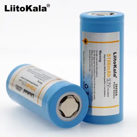 Аккумуляторная батарея LiitoKala 26650-55A, литий-ионный аккумулятор 5000 в, 26650 мАч, для фонарика 20A, 3,7 в, 2 шт.