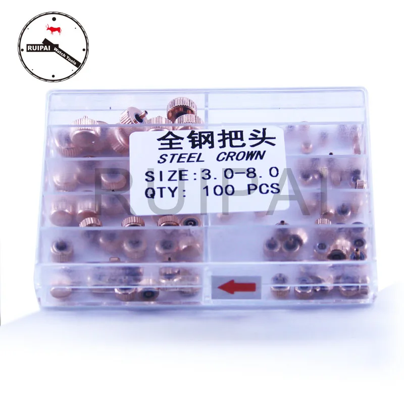 Заводная головка для часов из стали, размер от 3 мм до 8 мм, 100 шт./кор.