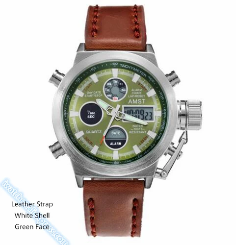 L white green Мужские модные спортивные военные наручные часы новые AMST часы мужские люксовый бренд 5ATM 50m светодиодный цифровой аналоговый кварцевые часы для дайвинга - Цвет: L white green