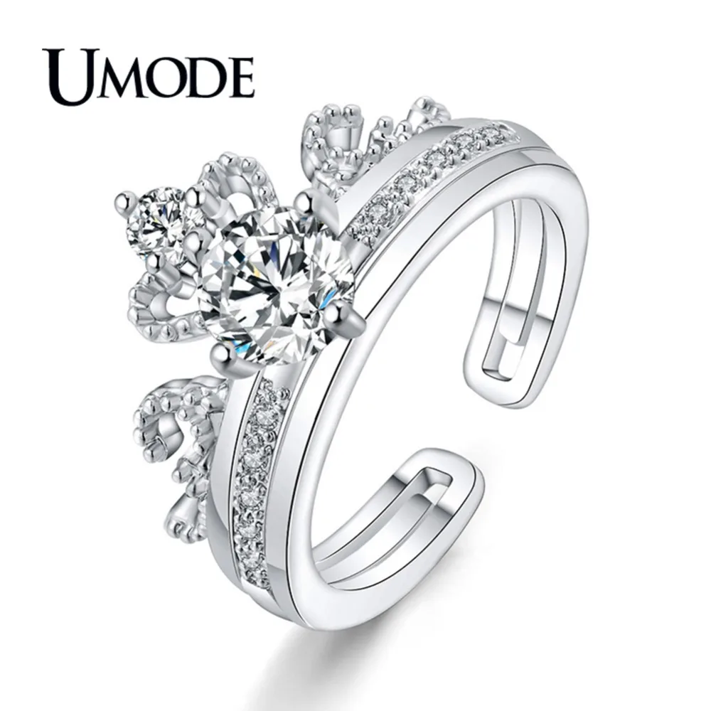 Женское кольцо с короной из циркония UMODE съемное двойное цвета розового золота