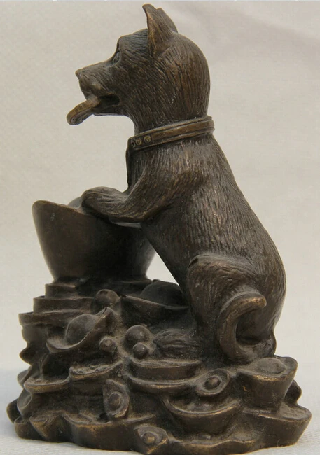 4 &quotСтарый китайский народный Бронзовый Zdiac год Охота пес собачка богатство