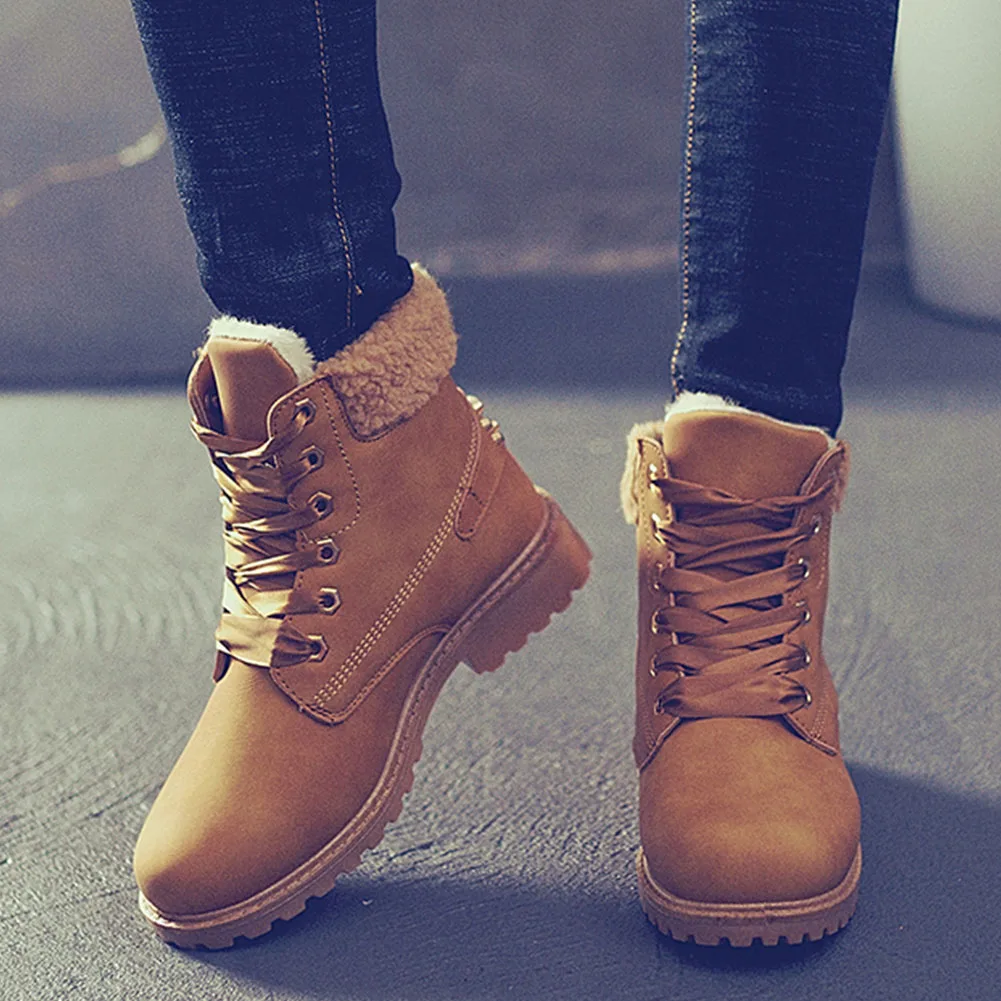FINDHER/женские зимние ботинки женская обувь на меху короткие ботильоны шнуровке