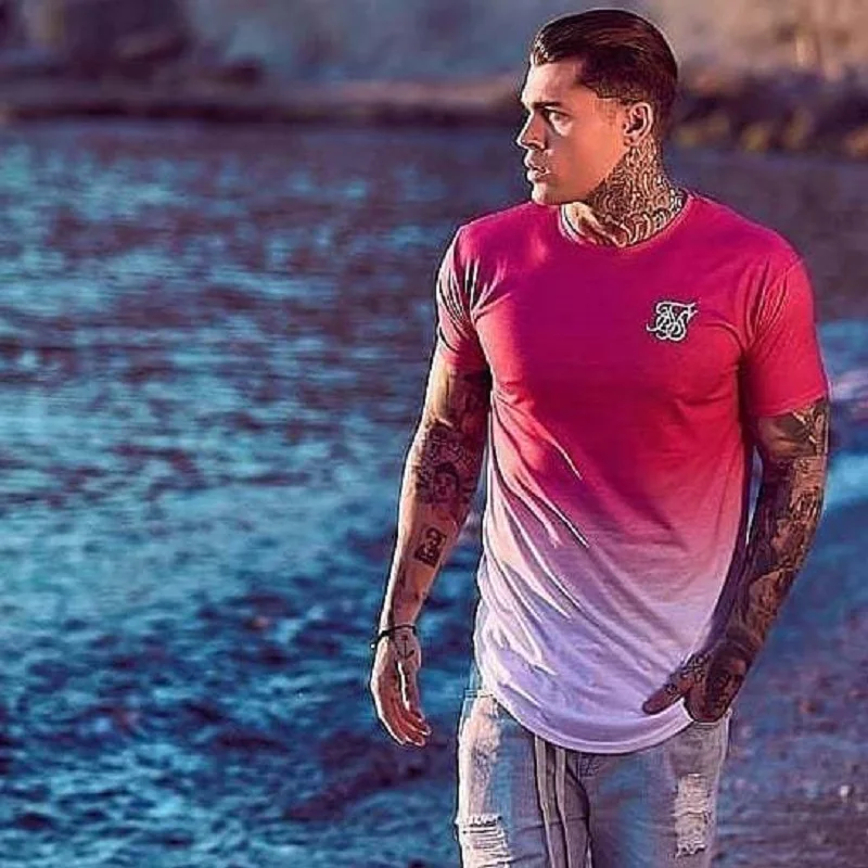 Хип Горячая Camisetas Hombre Sik шелковая футболка мужские градиентные мужские рубашки Повседневная мужская футболка Kanye West уличная Camiseta Masculina