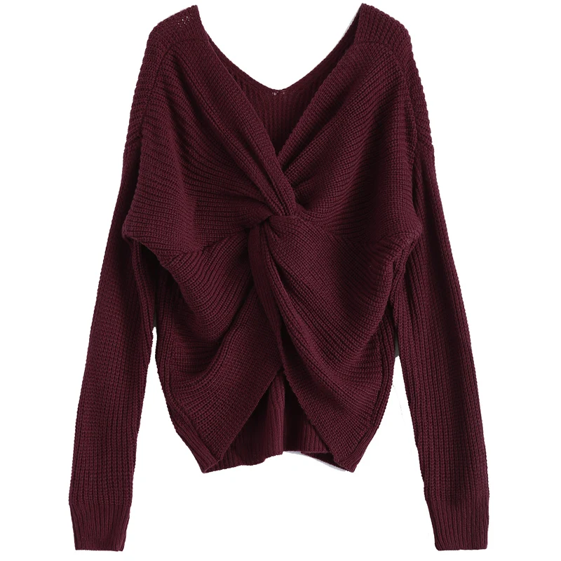 Pzlcxh 2018 New Women Loose V-neck Halter Pullover Sweaters European Irregular Cross Back Knit Wear Fashion Solid Sweater ZB013 | Женская