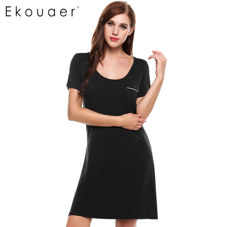 Ekouaer Женская одежда для сна с коротким рукавом ночная рубашка карманами весенне