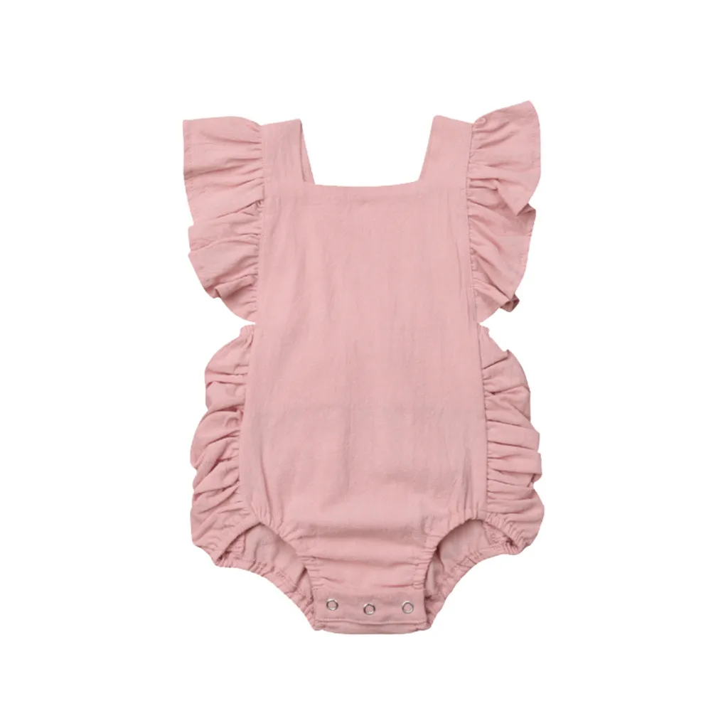 Pink 2 Одежда для маленьких девочек; Одежда для новорожденных; однотонная одежда для маленьких девочек с оборками; Новинка; комбинезон; боди; vetement fille - Цвет: Pink 2