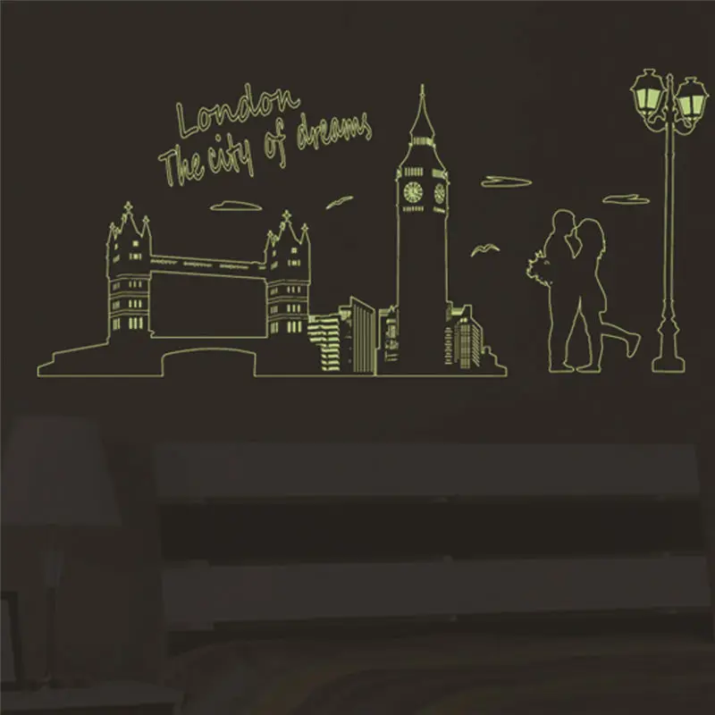 city dreams london bridge glow in dark wall stickers bedroom decoration 9603. diy pvc adesivo de parede home decal mural art 3.5 | Дом и сад
