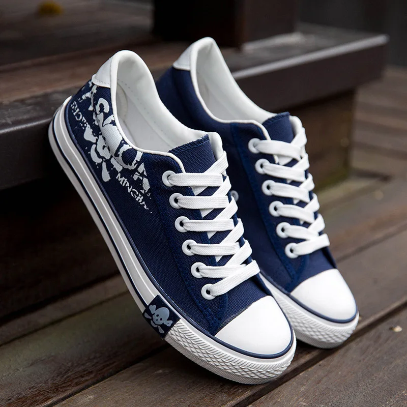 SYTAT England Spring Popular Men's Canvas Shoes Fashion men shoes casual Skull Lace-up Casual Flat | Обувь
