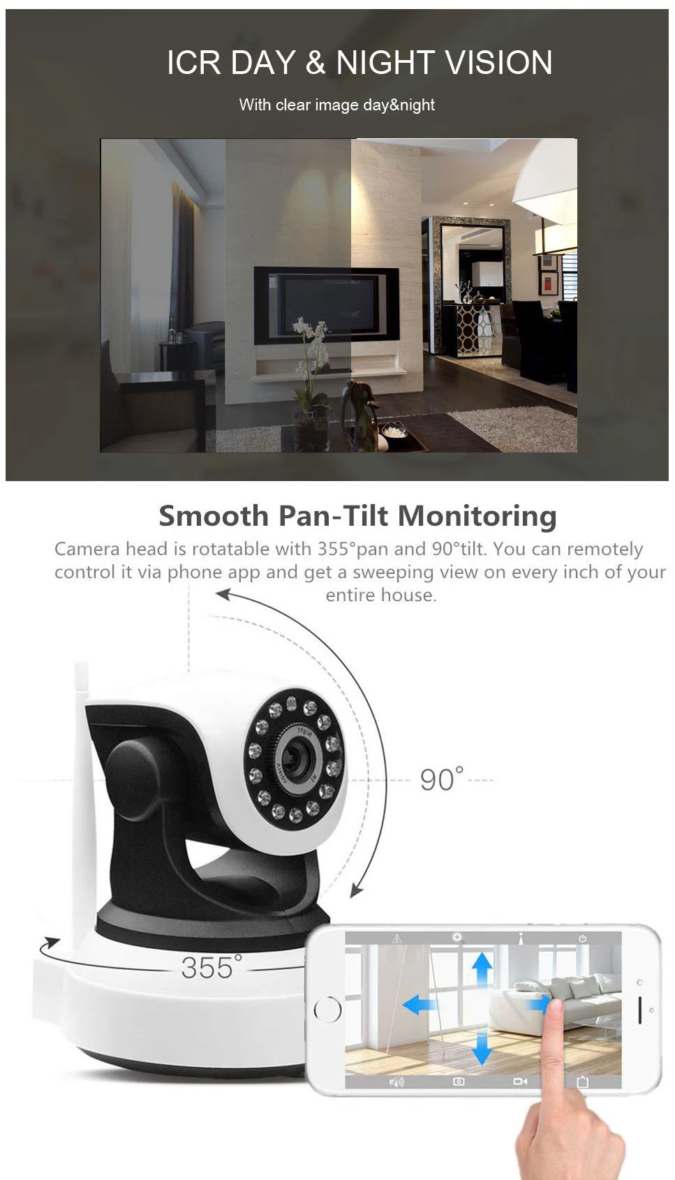 1080P HD WiFi Крытая беспроводная камера безопасности Обнаружение движения ночное видение детский монитор двухстороннее аудио приложение для детей/домашних животных/пожилых Camhi