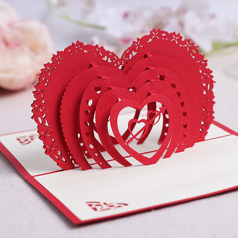 

5pcs/lot Pink romantic valentine's day 3D stereo greeting card blessing Love wedding gift card cherry tree paper handmade card