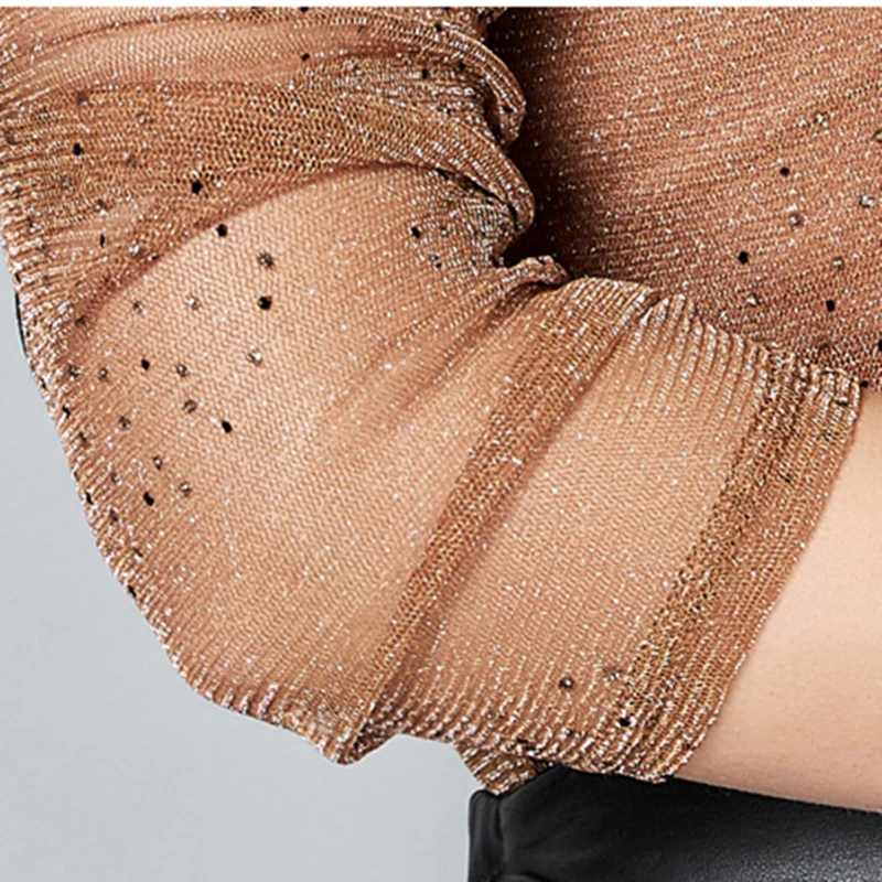 Весенняя Сексуальная кружевная Тонкая блузка с длинными рукавами для женщин 2017