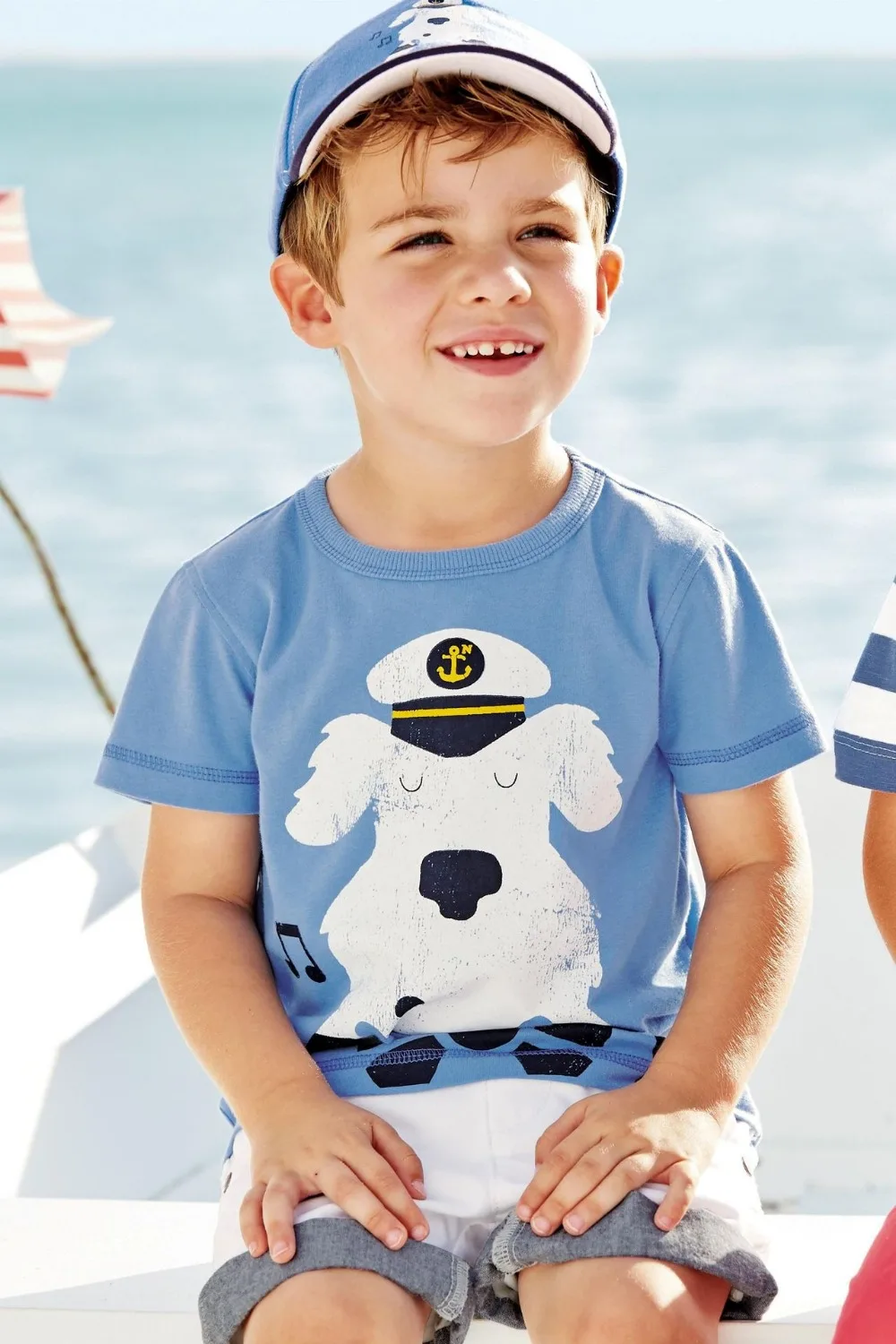 Лето голубой собаки печати мальчик футболка простой хлопок мальчиков одежда для