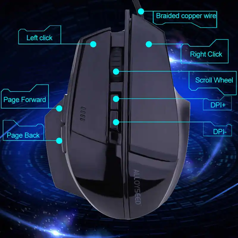 Профессиональная Проводная игровая мышь 3200 точек/дюйм 7 кнопок светодиодная