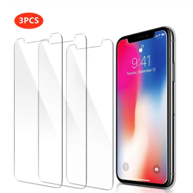 Закаленное стекло для iphone 8 plus 3 шт. Защита экрана iPhone 7 стеклянная пленка X XR XS MAX 6 6s