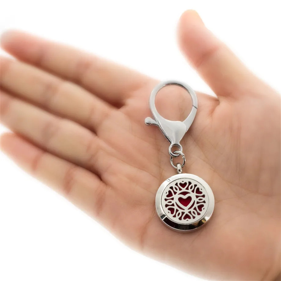 11 styles Key Chain 25mm Ribbon essential oil Locket Stainless Steel Perfume Diffuser chain with Heart shape Lobster clasp | Украшения и