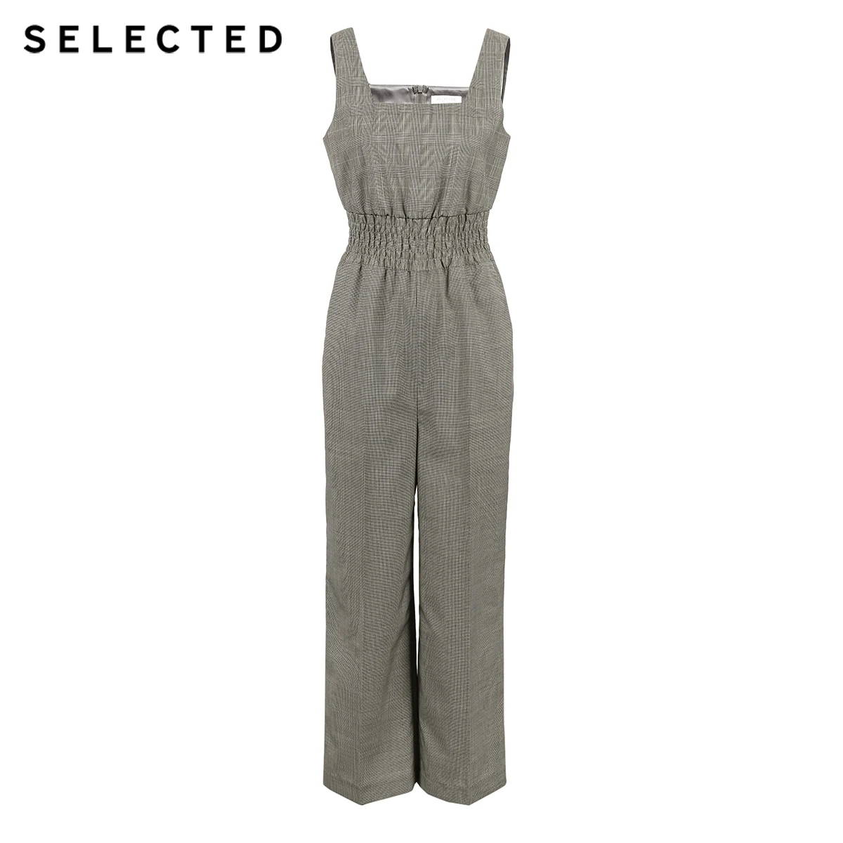 SELECTED Women's Wool-blend Loose Fit Shoulder Straps Plaid Jumpsuit SIG|418344505 |